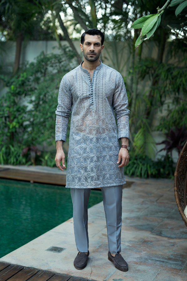 Grey Organza Kurta & Cotton Silk Kurta Pajama