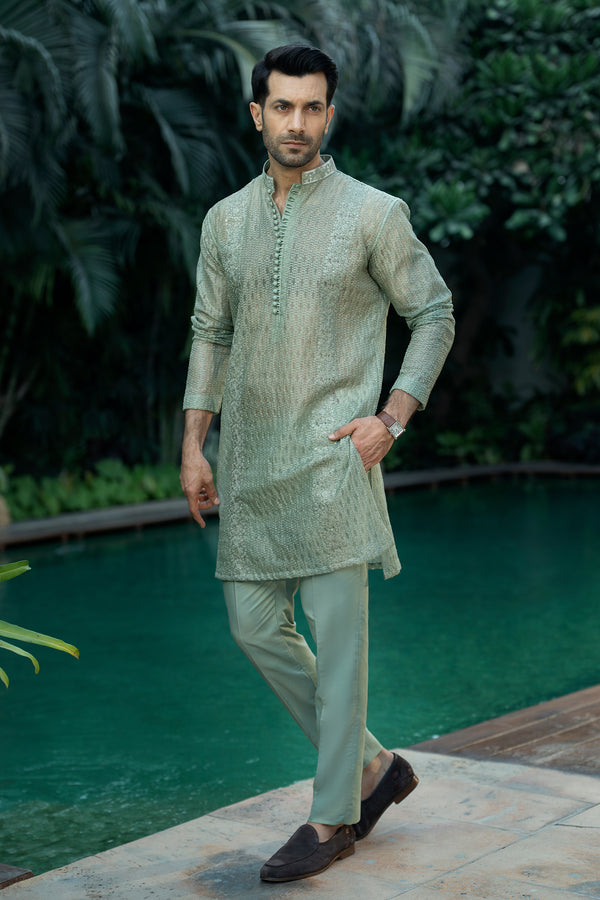 Pistachio Organza Kurta & Cotton Pajama