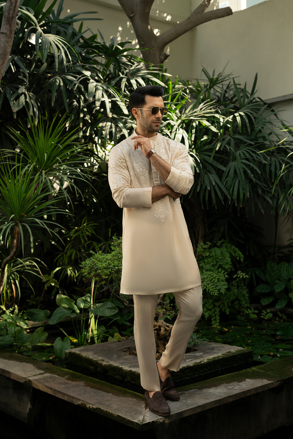 Cream Raw Silk Kurta Pajama